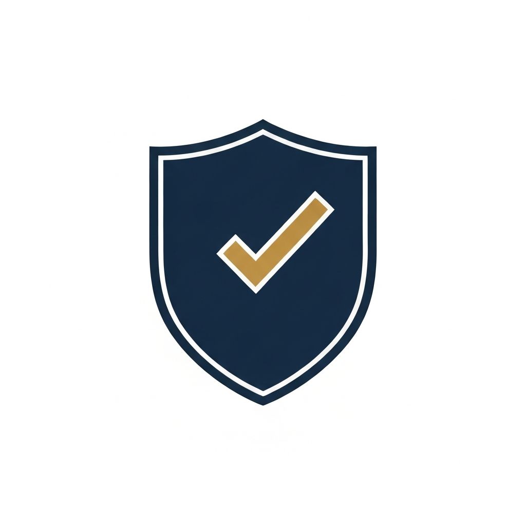 Minimalist line art illustration of a shield with checkmark symbolizing fiduciary trust.