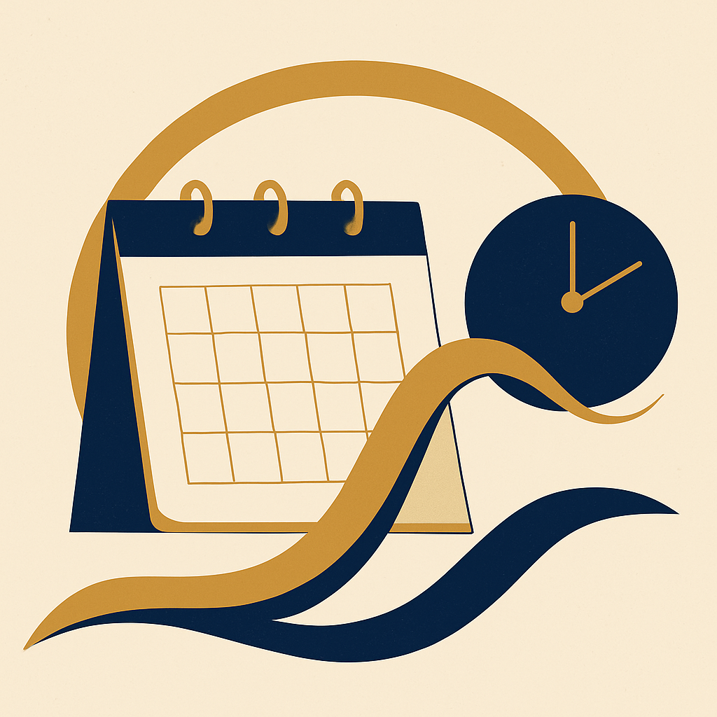 Editorial illustration of a calendar and timeline — representing retirement planning and longevity.